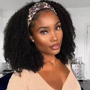 Parrucca con fascia per capelli umani ricci crespi senza colla piena fatta a macchina capelli Isee parrucche brasiliane per capelli umani Remy per donne densità 250%