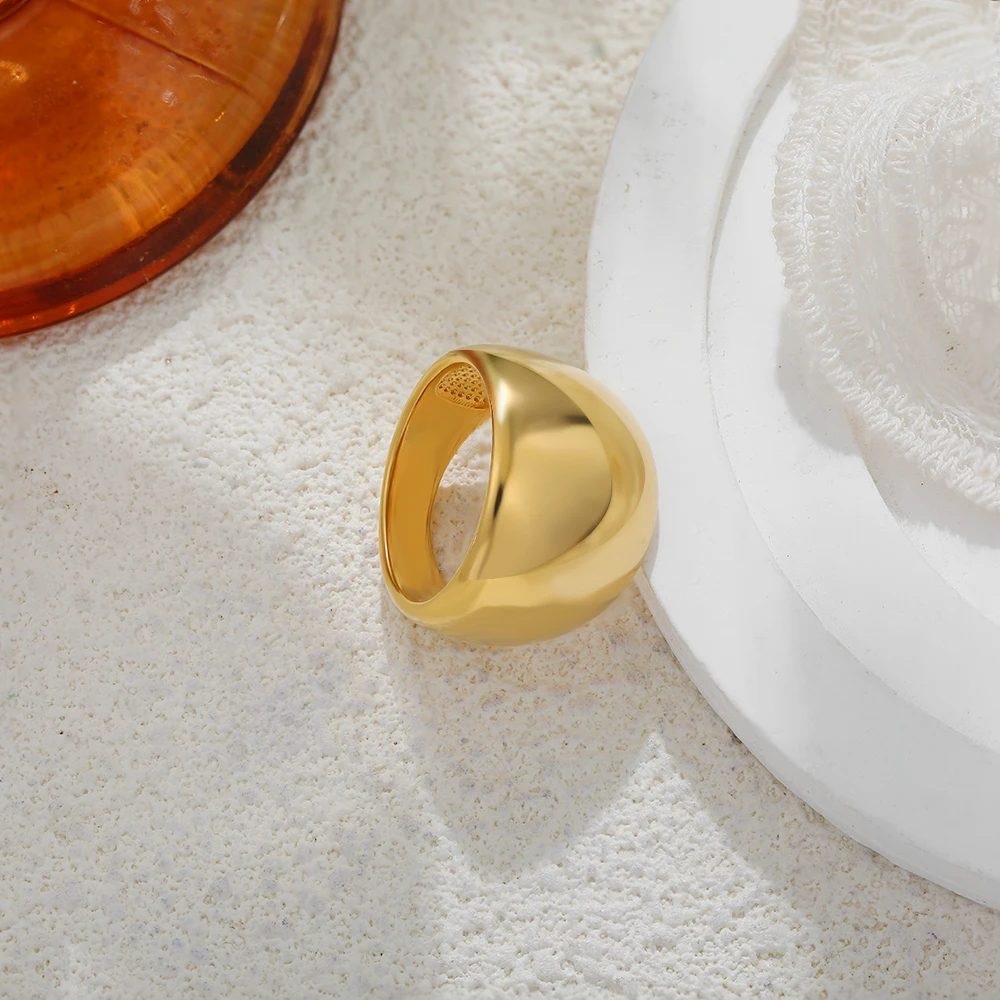 18K Gold Plated Glossy Wide Dome Knuckle Ring for Women Minimalist Waterproof Stainless Steel Rings Punk Vintage Jewelry Bijoux