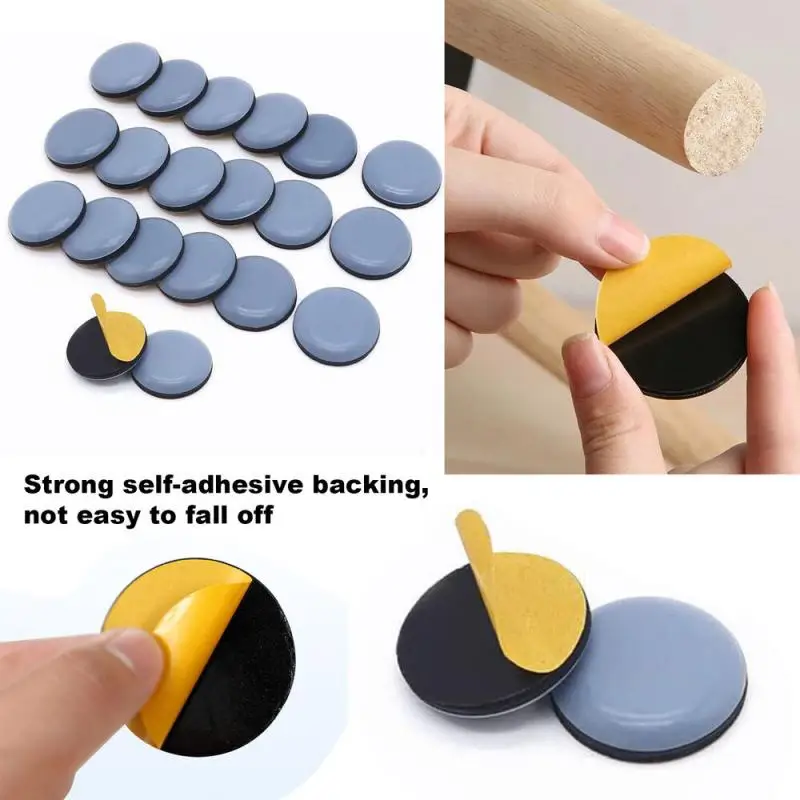 20Pc Round Furniture Gliders Self Adhesive Teflon Sliders Floor Mover Pads Grey