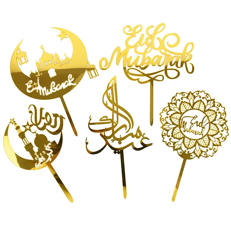 1pcs Eid Mubarak Gold Acrylic Cake Topper Cupcakes Decor Ramadan Islam Muslim Holiday Party Baking Cake DIY Decoration Supplies f fantasy ff7 vii 7 tifa lockhart aerith gainsborough remake japan acrylic standee figurines desk decoration cake topper