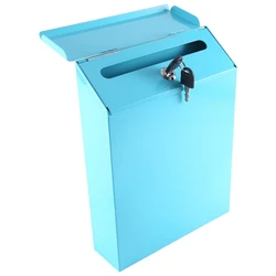 Wall-Mounted Mailbox Lockable Mailbox Wall Collection Box Farmhouse Mailbox + Key Suitable For Home Office Blue