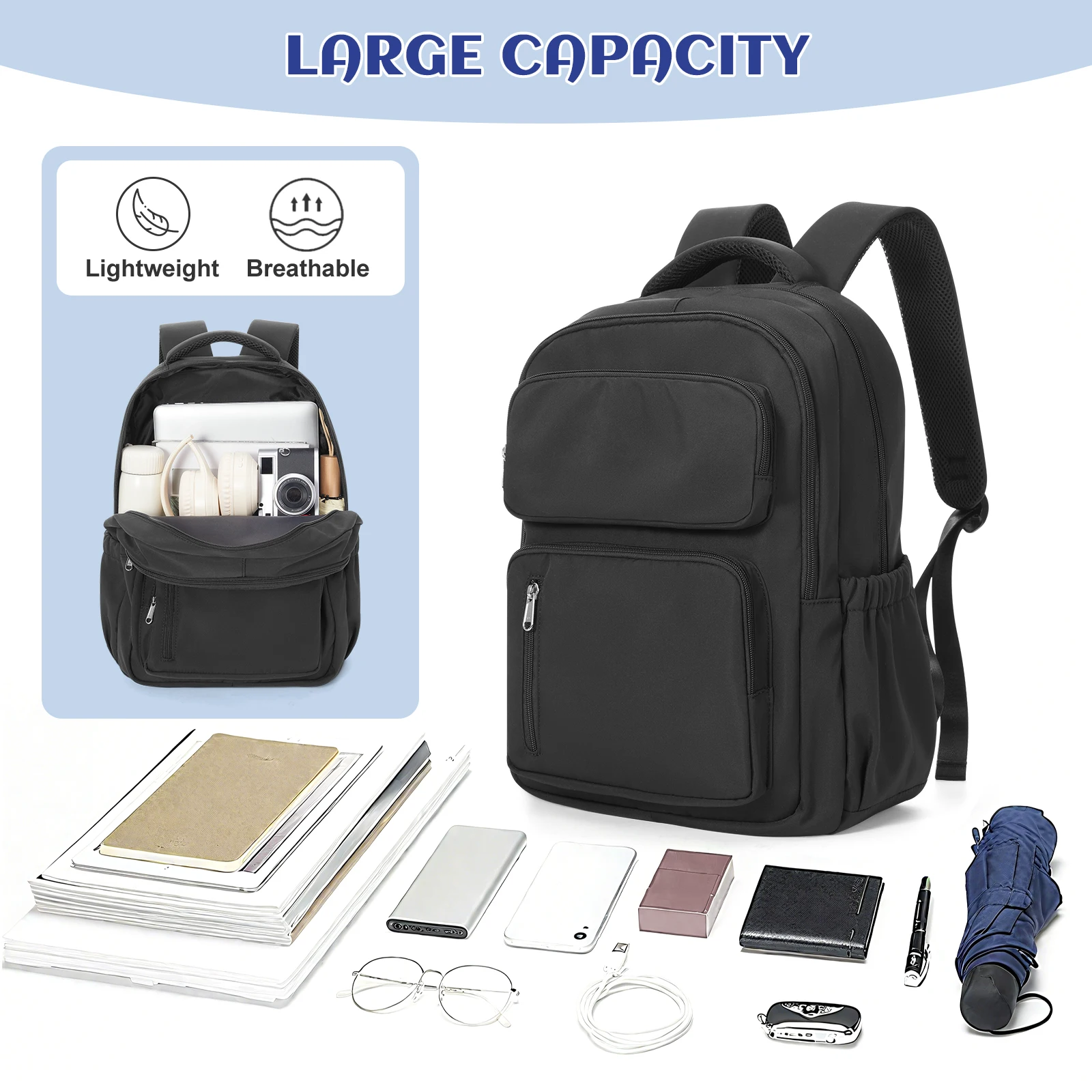 Teenage Casual Bookbags Lightweight Travel Shoulder Bag 14inch Laptop College Backpack, Anti Theft Work Backpack，School Backpack