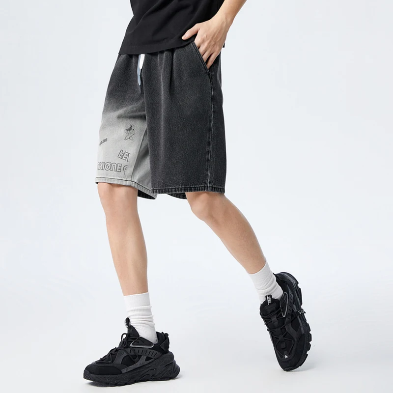 Semir Men Denim Shorts Summer Loose Fit Comfortable Gradient Five-Quarter Pants