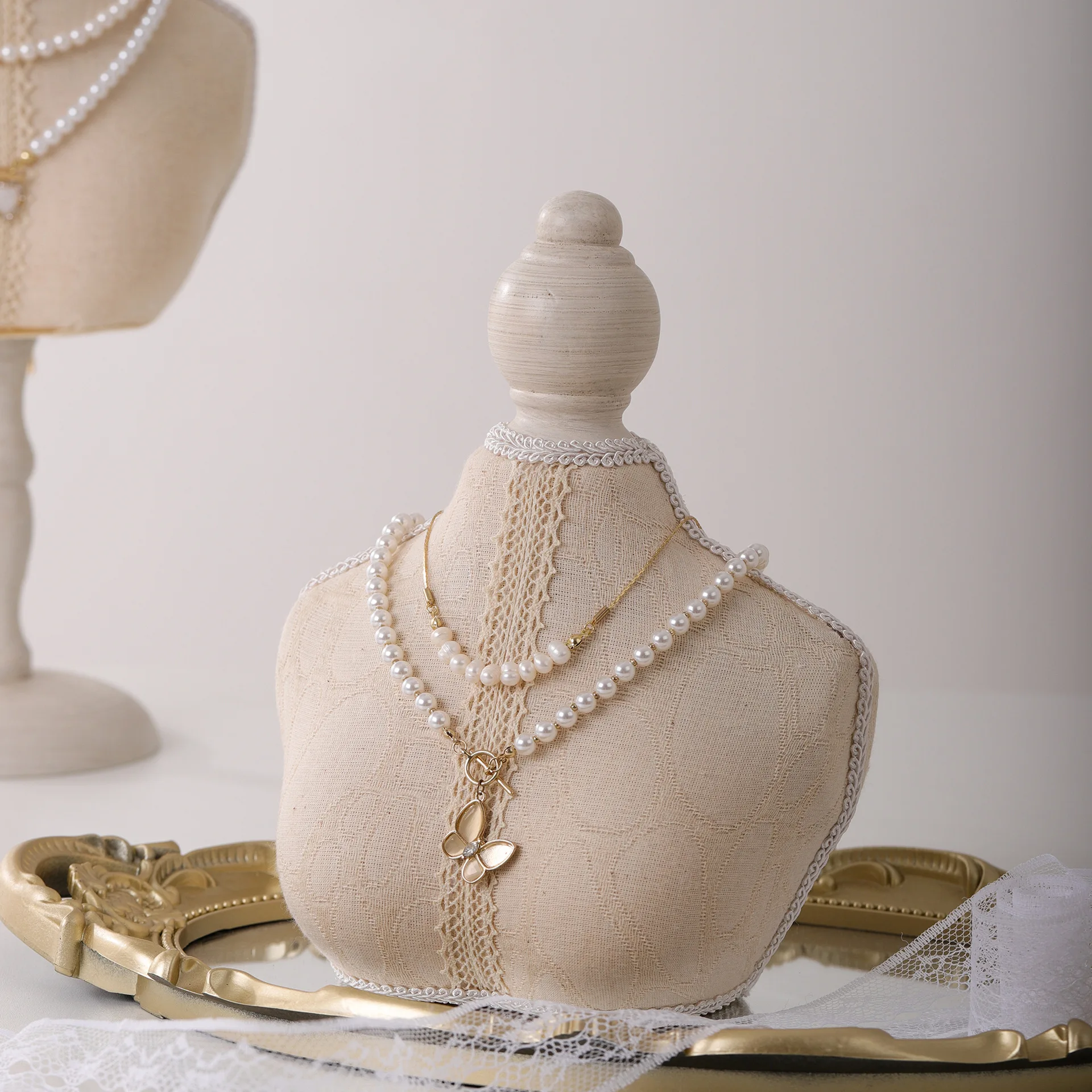 Newly S/M/L Green/Beige Velvet Necklace Earrings Jewelry Display Window Shop Storage Bust Jewelry Holder Necklace Display Stand