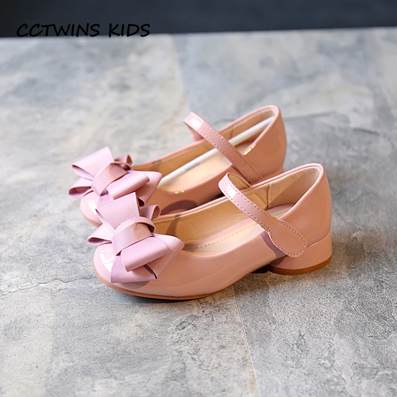 Kids Girls Party Princess Bow Shoes Pu Leather Mid Heel CCTWINS G1126