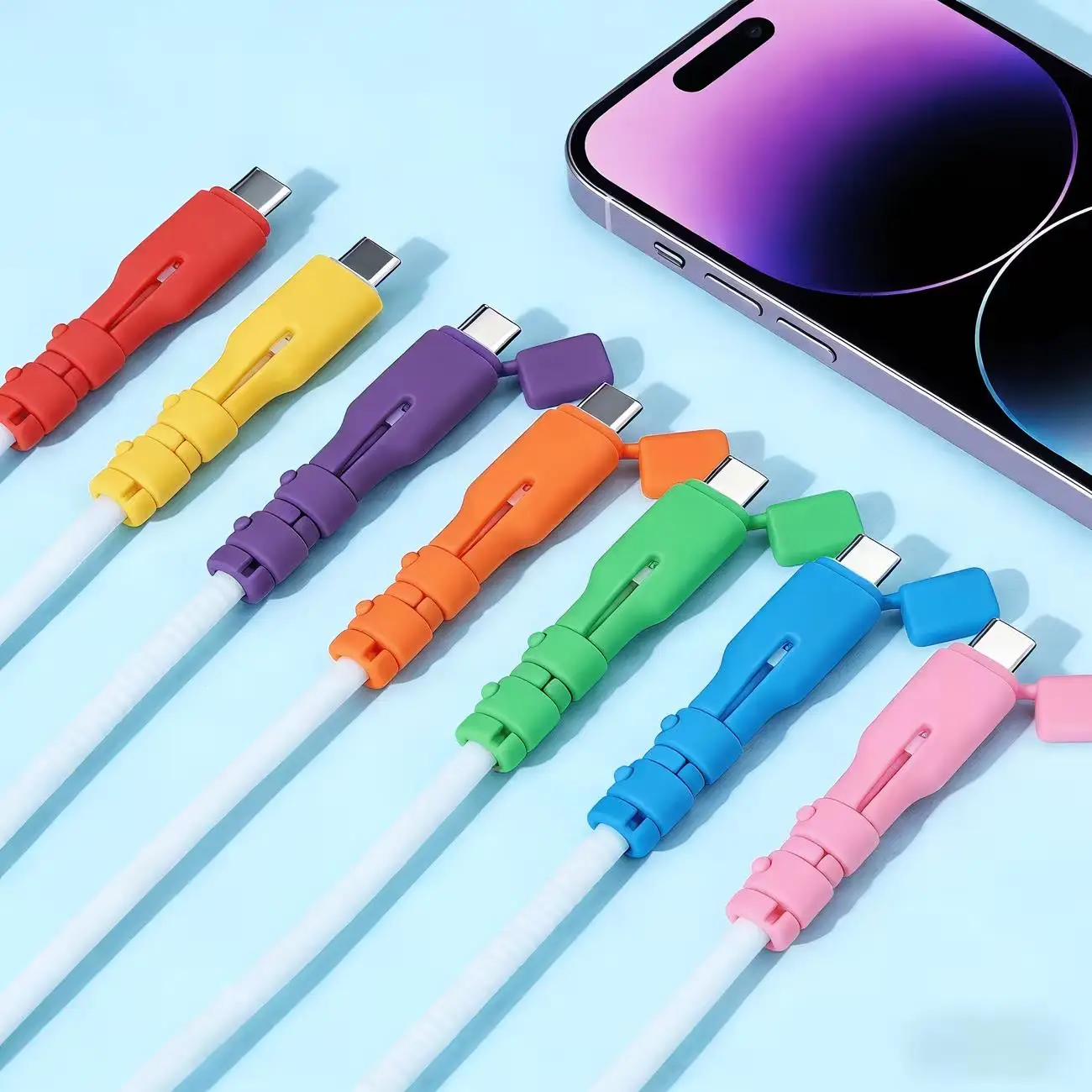 2/8개 무작위 충전 케이블 보호기 ? 전선 파손 방지, 케이블 정리, USB-C 노트북/태블릿/휴대폰