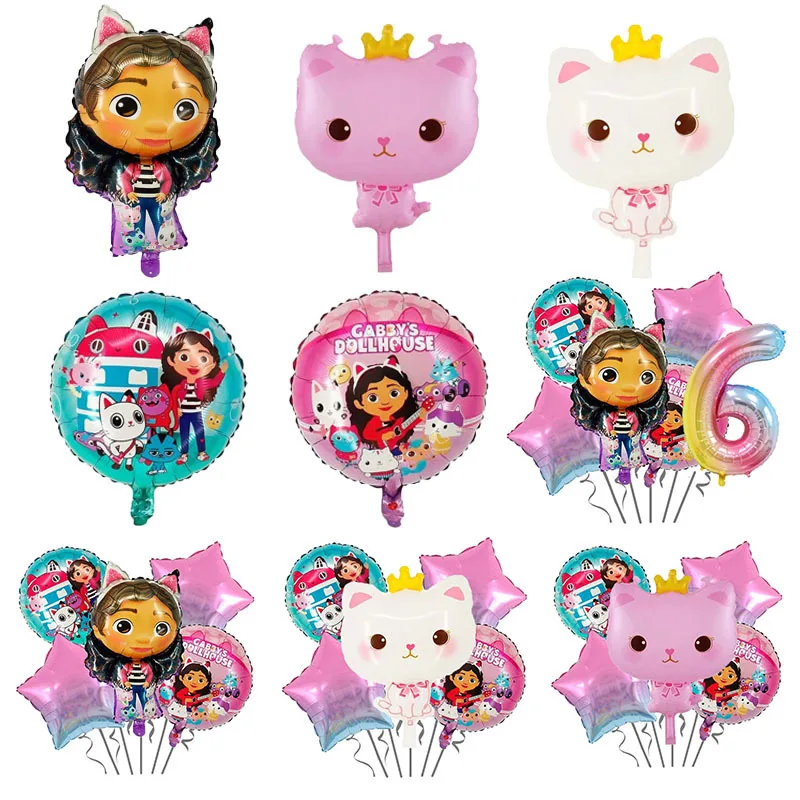 Gabby Dollhouses Palloncini Foil Kids Cartoon Cute Birthday Party Supplies Children Anime Mylar Balloon Decorazioni Per Baby Shower