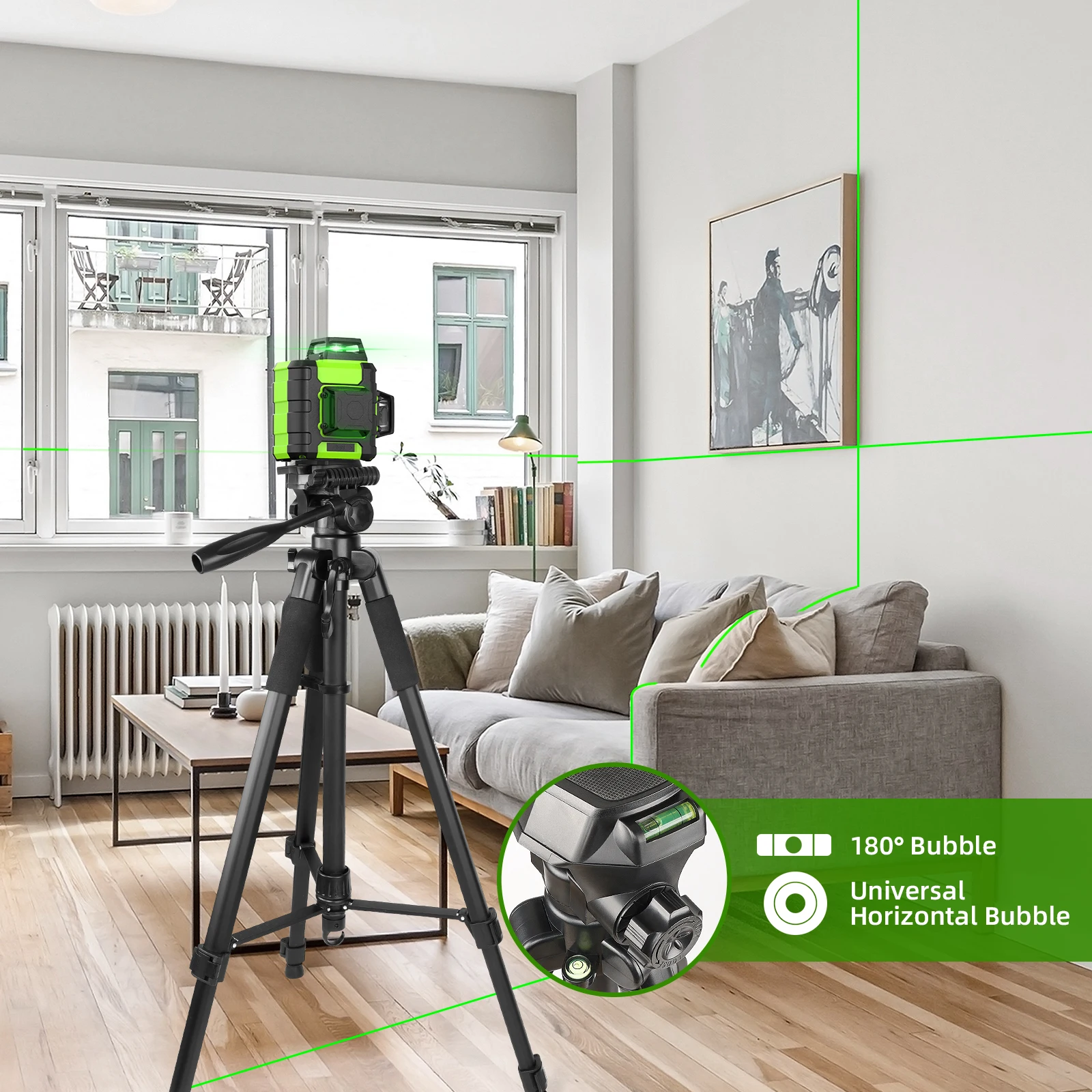 Huepar Tripod For Laser Level 1.6M/62.99'' Stand Adjustable Height With Swivel P