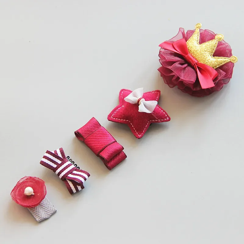 5Pcs/Set Baby Hair Clips Cute Girl Bows Crown Hair Clips Kids Child Baby Hairpins Barrettes Haarspeldjes Baby Hair Accessories 5