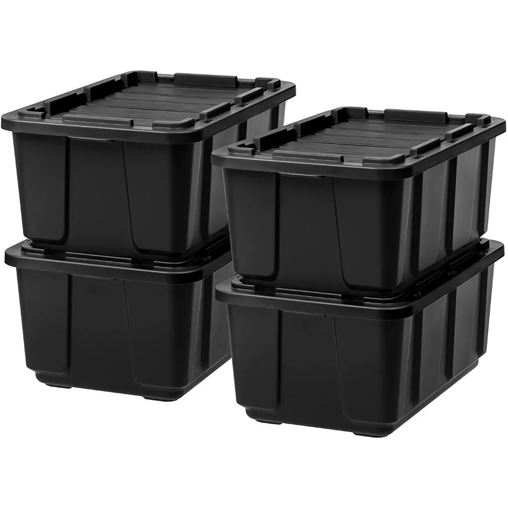 

IRIS USA 27 Gallon Large Heavy-Duty Storage Plastic Tote, 4 Pack, Rugged Garage Organizer Container with Durable Snap Lid, Black