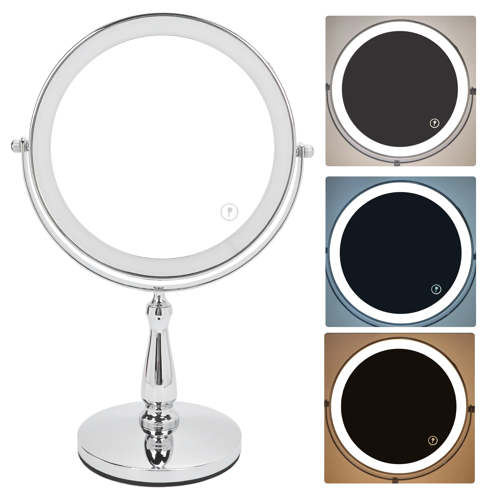 

3X Magnifying LED Makeup Mirror USB Charging Double Sided Touching Switch 360° Rotation Metal Lighted Cosmetic Mirror