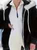 Women's Jacket Plush Zipper Pocket Hooded Long Sleeve Solid Fur Casual Loose Warm Winter Ladies Coats 2024 Fashion Thick Clothes 1