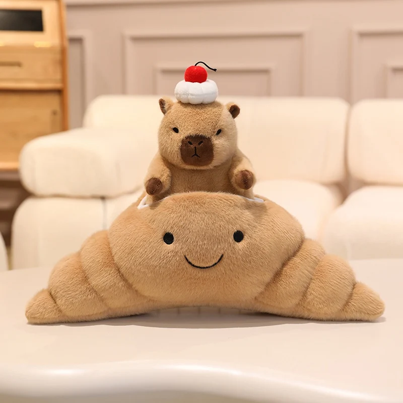 shownicer Pluche dier, croissant, capibara, knuffeldier, Kawaii croissant, pluche kussen, speelgoed, werpkussen, cadeau voor volwassenen en kinderen, 3 jaar (50 cm