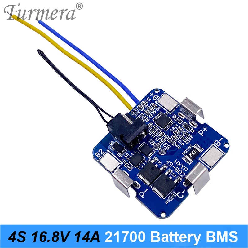 

Turmera 4S 16.8V 14A 21700 Lithium Battery BMS Protection Board with NTC DC Connector for 4S 14.4V 16.8V Screwdriver Battery Use