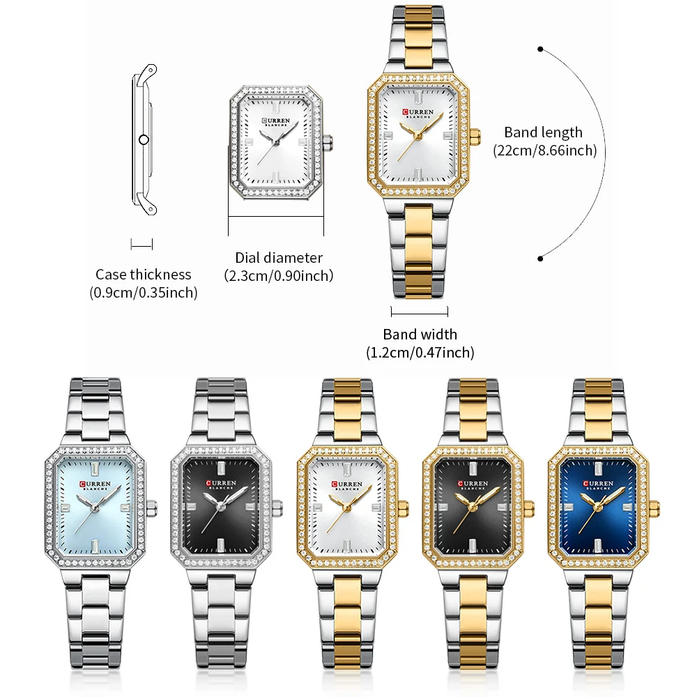 CURREN Luxury Brand Watches for Women Simple Rectangular Dial with Sparkling Rhinestones Casual Quartz Wristwatch with Luminous 3