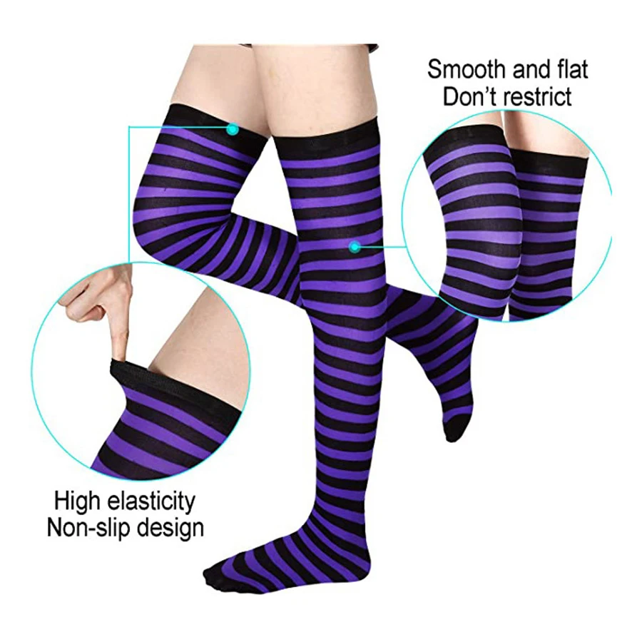 Women Thigh Socks Rainbow Striped Over Knee High Stockings Girls