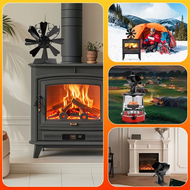 พัดลมเตาแบบใช้ความร้อน 8 ใบพัด รุ่นใหม่ สำหรับเตาเผาไม้ เตาผิง พัดลมเงียบ เป็นมิตรต่อสิ่งแวดล้อม อุปกรณ์ทำความร้อน กระจายความร้อนได้อย่างมีประสิทธิภาพ 1