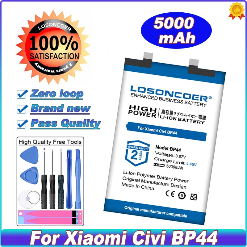 

LOSONCOER 5000mAh BP44 Battery For Xiaomi Mi Civi 5G Mobile Phone Battery Free Tools