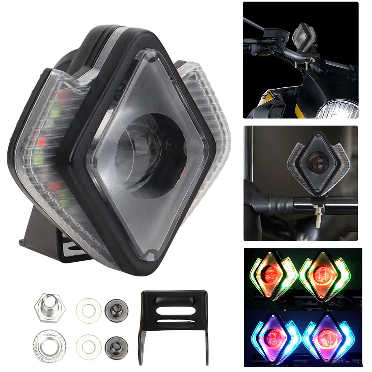 

Mini Driving Lights Spotlights White+RGB LED Headlights Bulbs for Moto Driving Fog Lamp Off-road Work Spot Lights With bracket