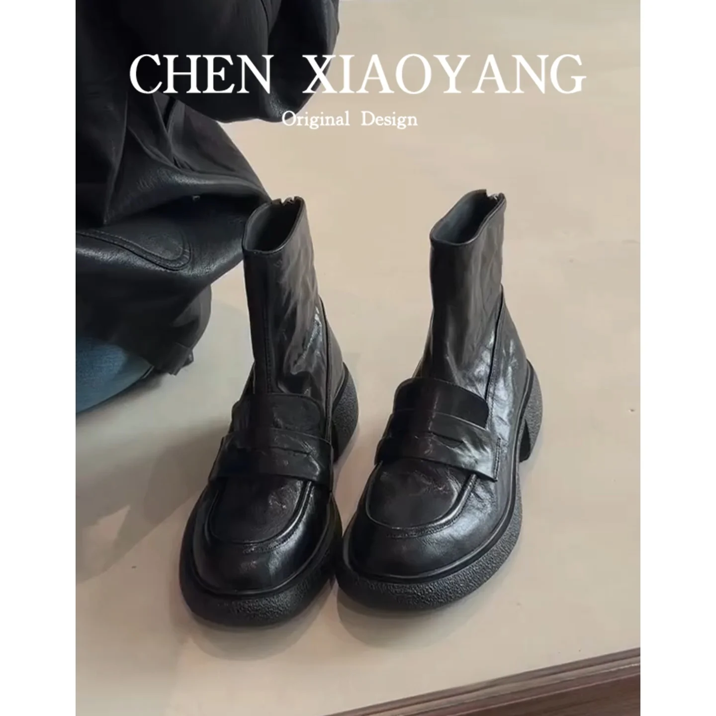 Briti Sle round Toe Chelsea Boots Women's Thi Bot  Boots Ankle Zipper Commute Faion ort Boots Leather