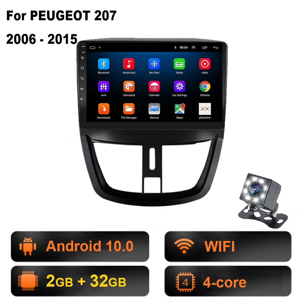 pioneer car stereo 2G+32G Android 10 For PEUGEOT 207 2006 - 2015 Car Radio Multimedia Video Player Navigation GPS 2 din dvd pioneer car audio Car Multimedia Players