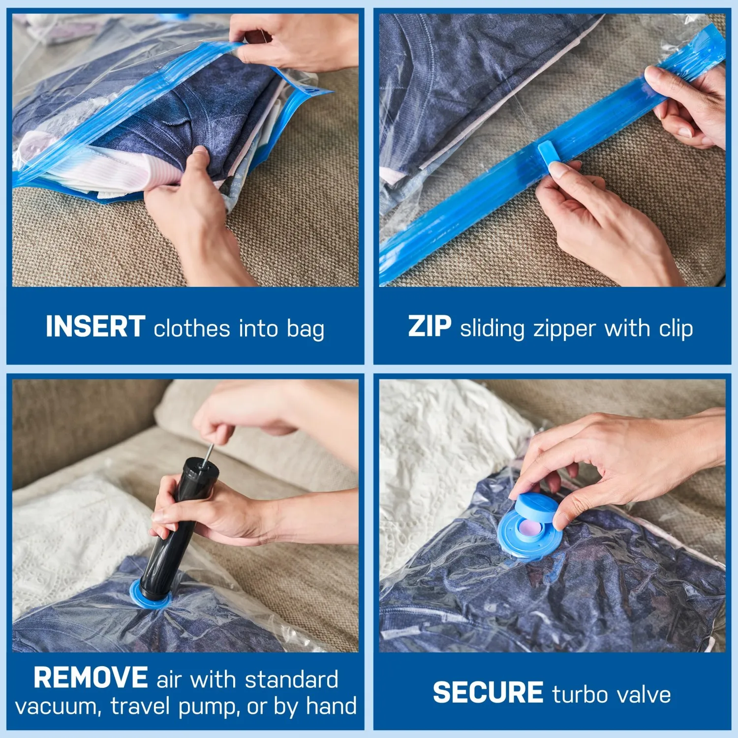 Description Picture 6 of itemVacuum Storage Bags Space Saver 80% More Compression Organizer Vacuum Sealer Bags with Travel Hand Pump for Blankets Clothes