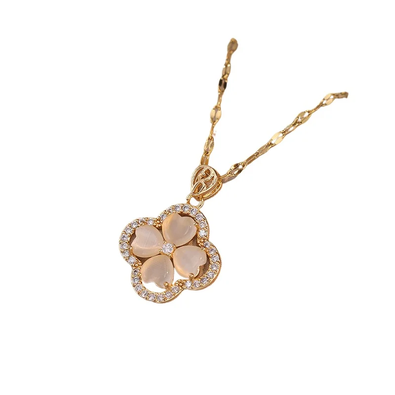 Fashion light luxury zircon four-leaf flower necklace for women, pendant