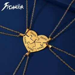 Fishhook Heart Custom Necklace Name Personalized Chain Puzzle Family Child Kid Gift For Women Man Stainless Steel Jewelry