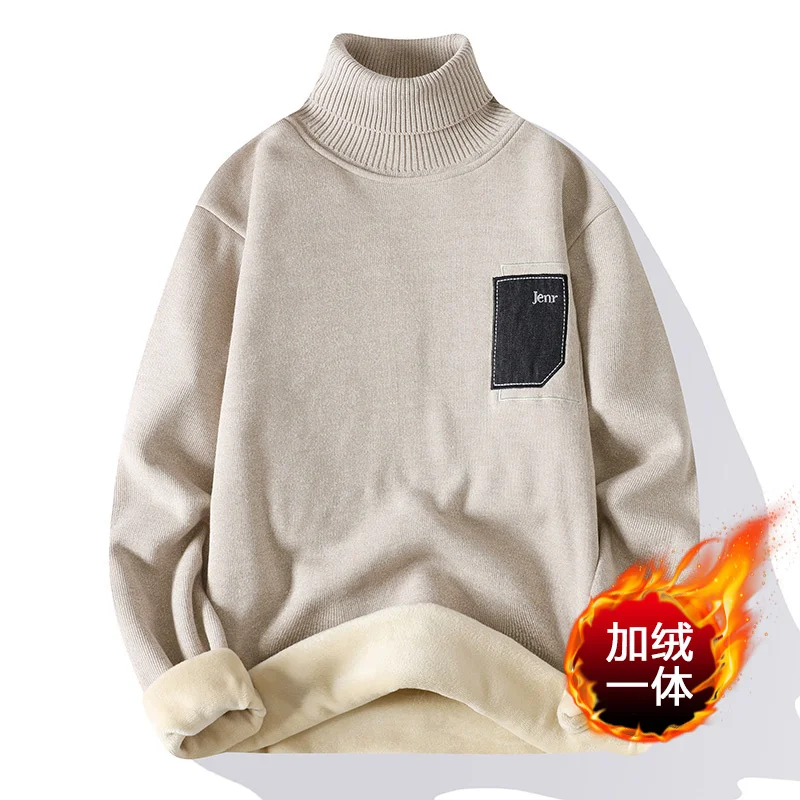 

Мужской кашемировый свитер с высоким воротником, облегающие свитеры с длинным рукавом, толстые флисовые пуловеры для зимы, 2023