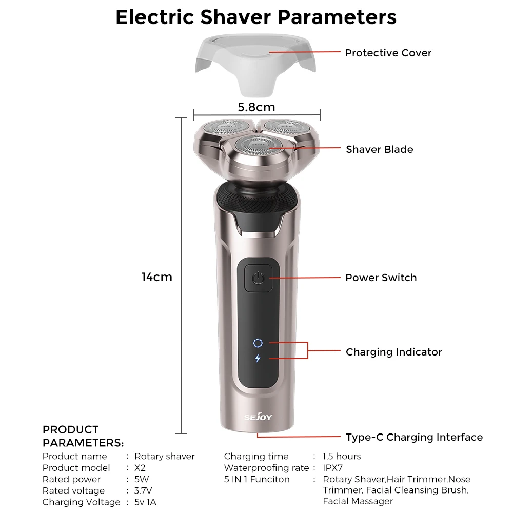 Sejoy Electric Hair Clipper for Men  5 in 1 Electric Nose Hair Trimmer Professional Cutting Machine Rechargalbe 6
