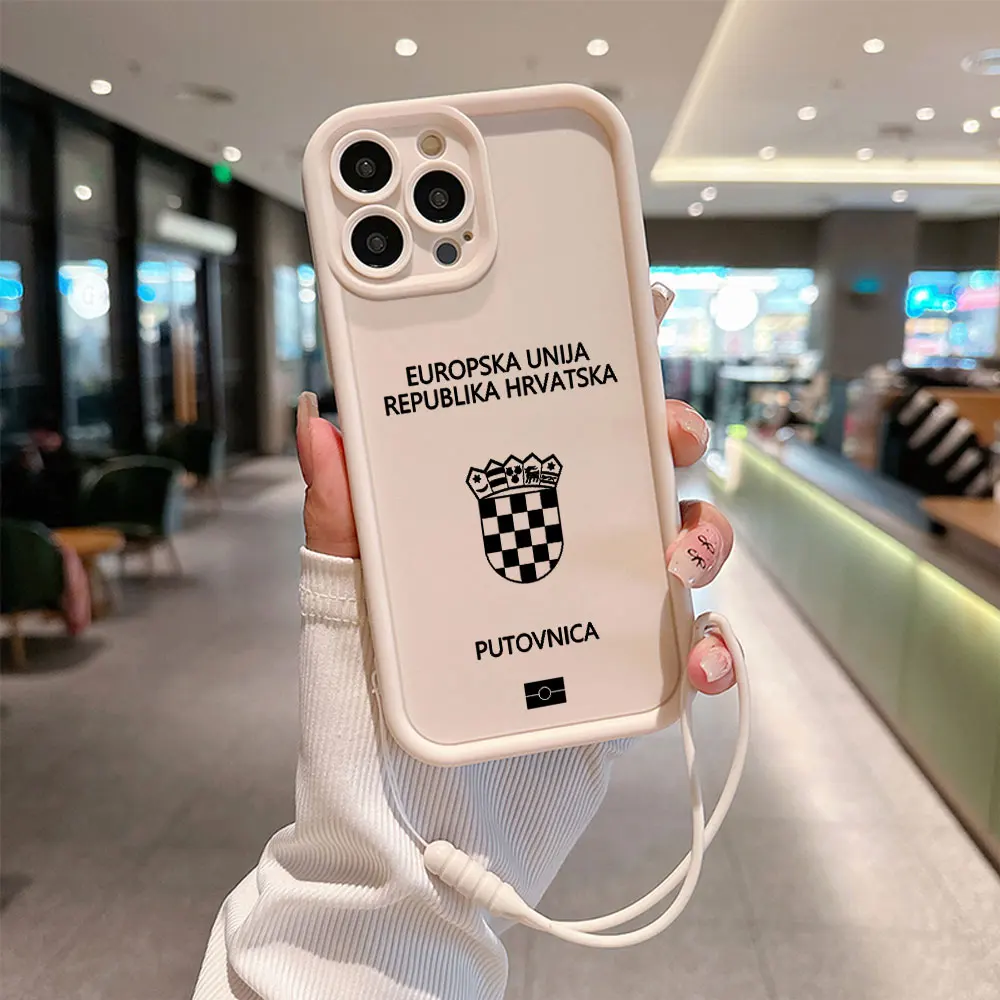 thumbnail image 1 of Funda de teléfono para pasaporte de Croacia, cubierta trasera de TPU suave con correa de mano para IPhone 16, 15, 14, 13, 12, 11 Pro Max, Mini, XR, XS, X, 7, 8 Plus, 1 of 5