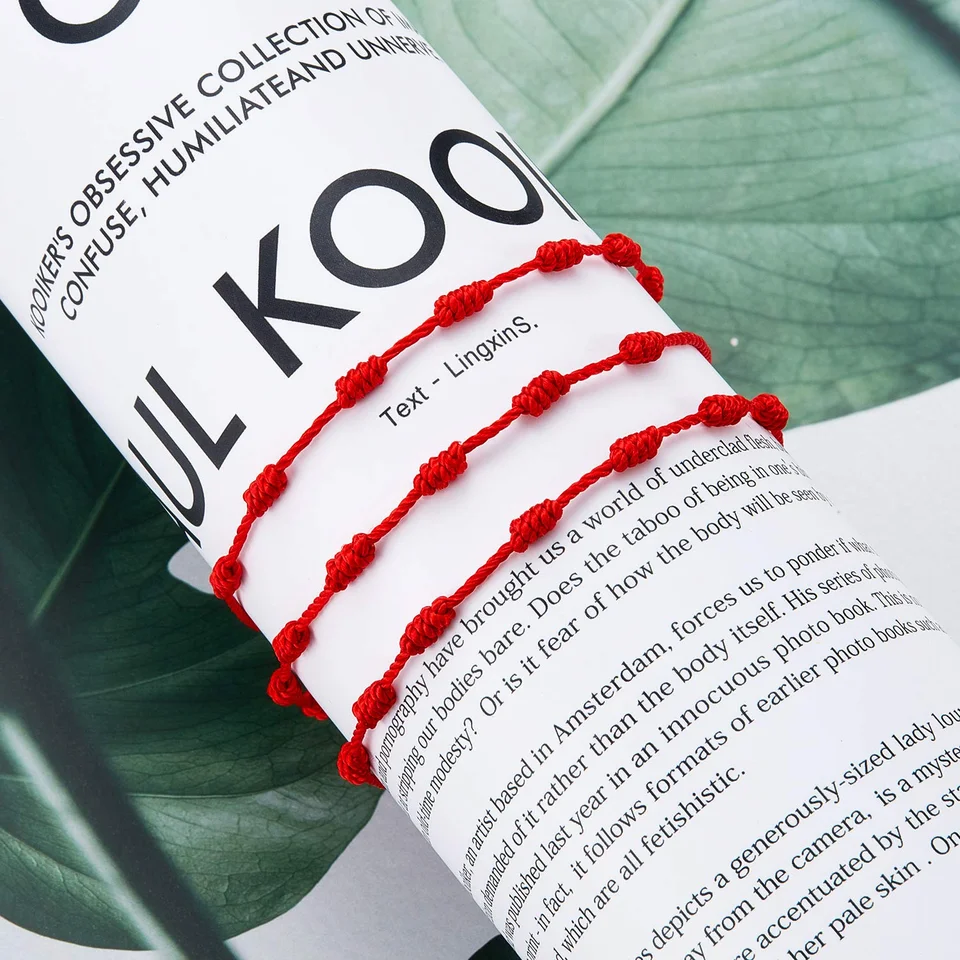 Braccialetti Portafortuna Corda Rossa A 7 Nodi - Per Famiglia E Amici, Regolabili E Con Simboli Di Protezione - Foto 2