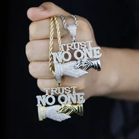 Men Rock Hip Hop Trust No One Pendant Necklace Cuban Chain Hip Hop Iced Out Pendant Necklaces Fashion Punk Jewelry Gift