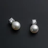 AINUOSHI 925 Sterling Silver Ladies Ear Stud 8-9mm White Shell Beads & 3.5mm Zircon Earrings for Women Fashion Jewelry Gift 4