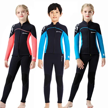 Kids Full Wetsuit - 2.5mm Neoprene Diving Suit, Keeps Warm, Professional Two-Piece Swimsuit for Swimming, Surfing and Beach 1