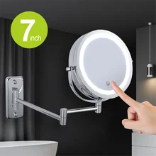 Espejo de baño plegable con luz LED, espejo de baño de 7 pulgadas, montado en la pared, doble cara, inteligente, para maquillaje cosmético