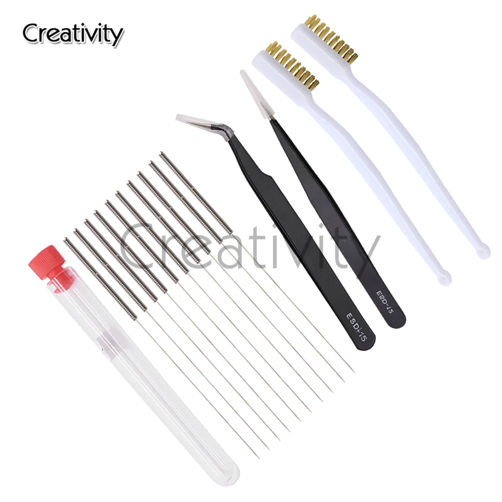 3D Printer Parts MK8 Nozzle Cleaning Kit with Brush Tweezers Tool and 10 Pieces 0.4 mm Cleaning Needles For Ender 3