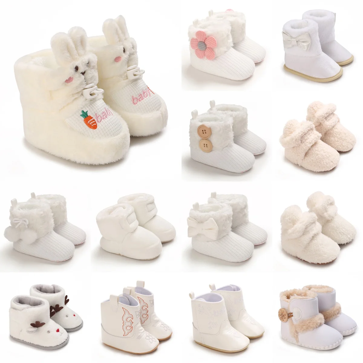 Winter White Snow Boots For Newborn Baby Boots Keep Warm Plush Inside Anti-slip Baby Infant Toddler Cute Soft Bottom Shoes 1