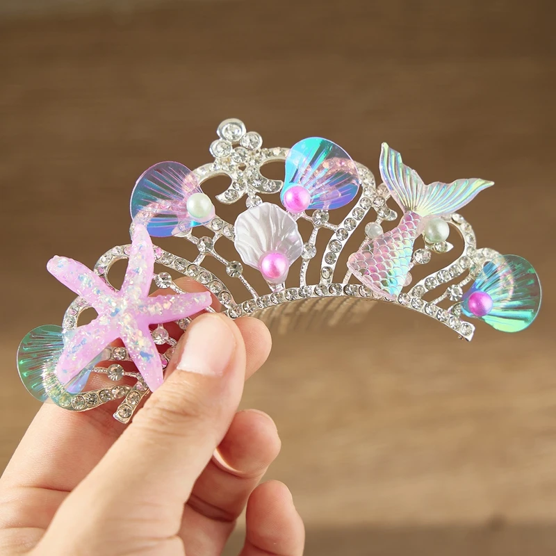 Mermaid Rhinestone Comb Girls Princess Rhinestone Hairpin Hair Accessories for Birthday Party youlapan hp401 double rhinestone hair comb fashion headbands for crystal chain headaband bridal wedding hair accessories jewelry