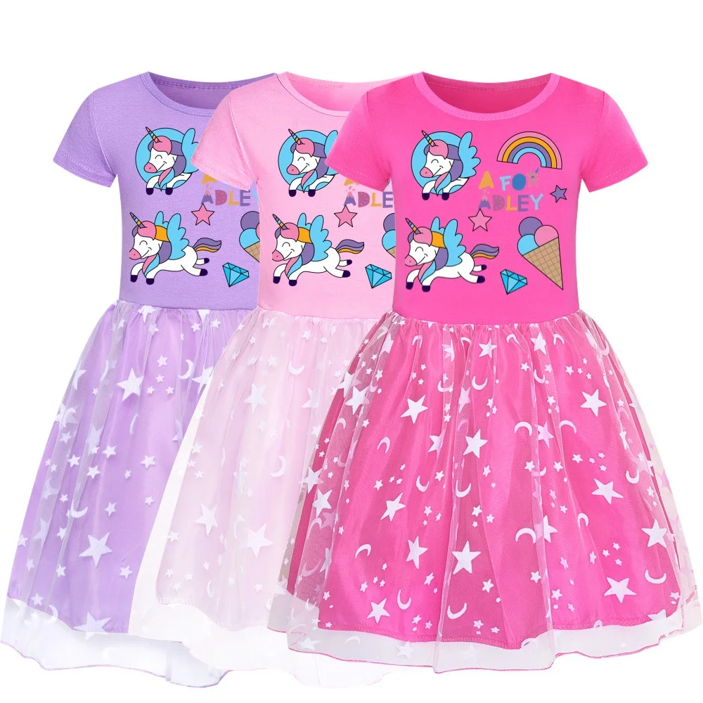 

A FOR ADLEY Girls Vestidos Para Cotton Striped Dress Cute Teenage Girls Summer Rainbow Dresses Elegant Kids Party Wearing Dress