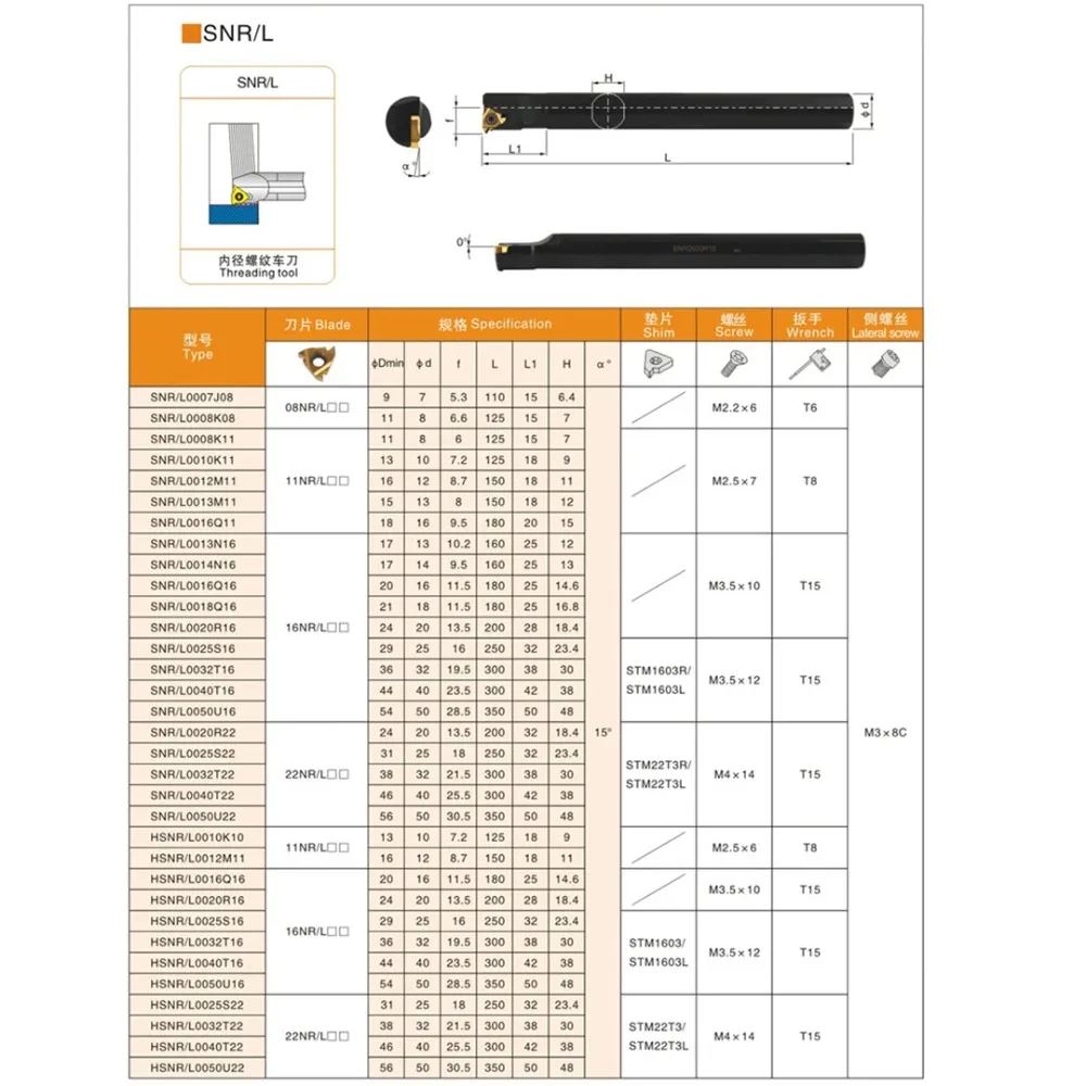 SNR SNL 나사 가공 내부 공구 홀더 보링 바 SNR0008K08 SNR0010K11 SNR0012M11 SNR0013M16 SNR0016Q16 SNR0020R16 SNR0032T16