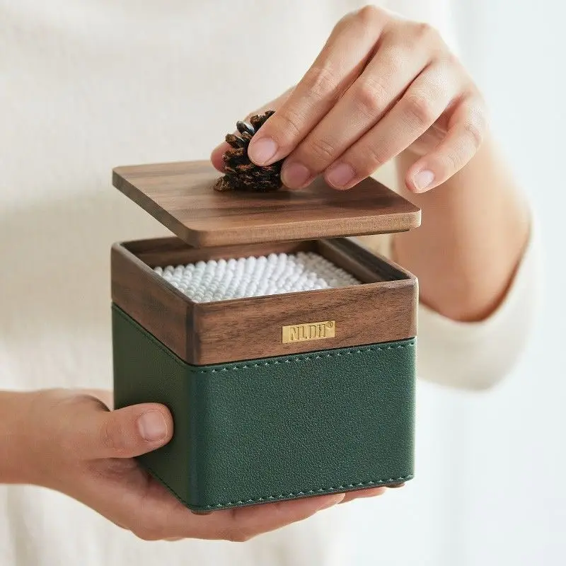 

Black walnut cotton swab storage box cosmetic makeup cotton lipstick storage dust-proof solid wood storage box