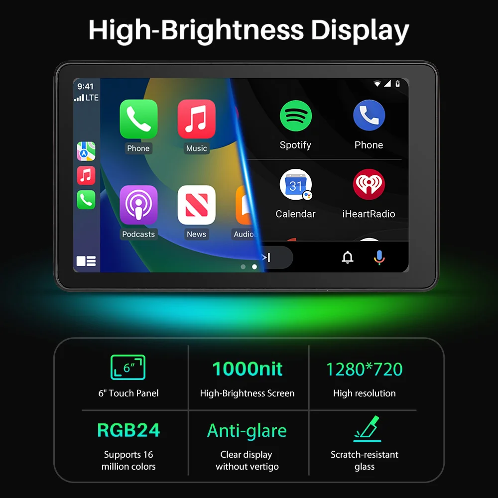 BMW R1200GS R1250GS R1300GS 6인치 터치 방수 눈부심 방지 휴대용 오토바이 네비게이터 CarPlay 안드로이드 오토