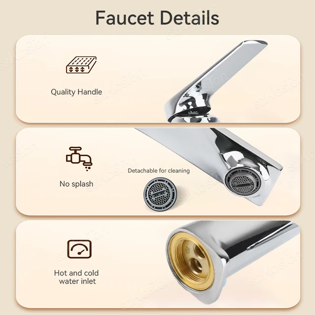 แกนทองเหลืองก๊อกน้ำซิงค์ห้องน้ำแบบทันสมัยจับเดี่ยวติดตั้งบนดาดฟ้าอ่างล่างหน้าก๊อกน้ำร้อนและเย็น 5