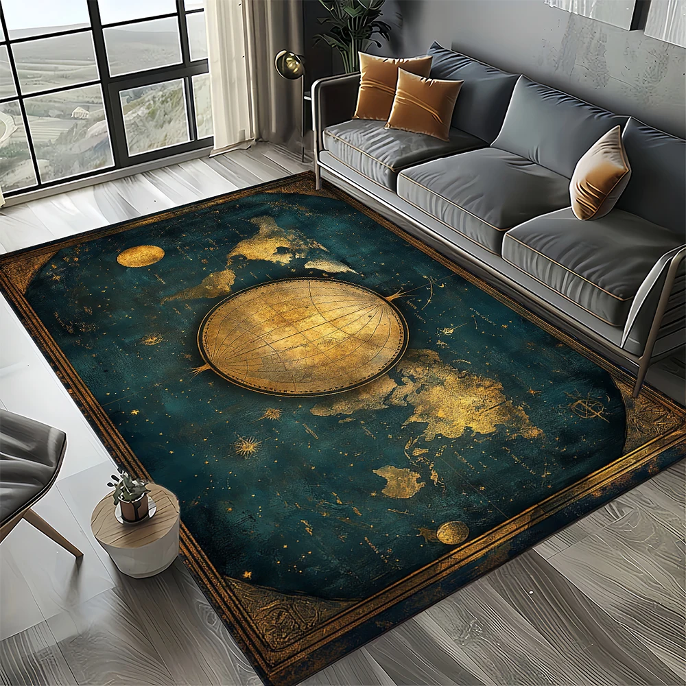 Nautical Map Rug – Retro Marine Compass Carpet | Non Slip Floor Mat for Living Room