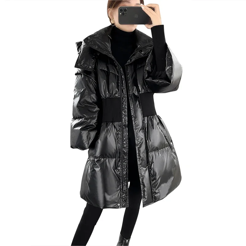 

Women 2024 Winter Fashion White Duck Down Jacket Female Casual Hooded Solid Coats Ladies Thicken Warm Slim Overcoats Q840