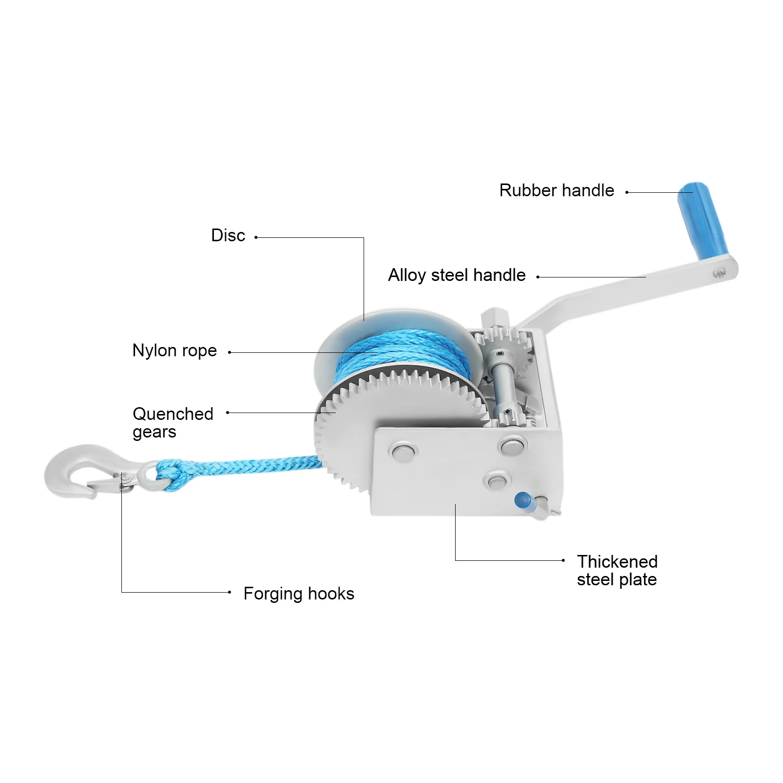 Bymaocar Hand Winch, Hand Winch with 3 Gear Ratios, 4500 lbs Hand Winch with Locking Function For Yacht, Boat, Trailer