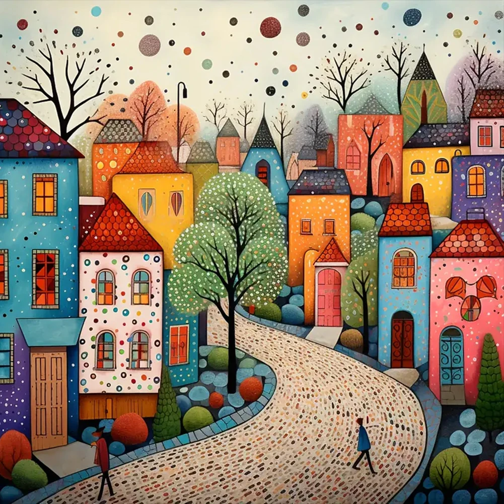5D DIY Full Round Drill Diamond Painting Colorful House Abstract Series Decor
