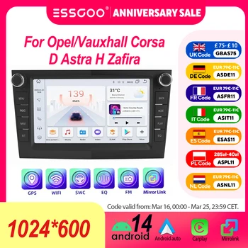 ESSGOO Negro Carplay Inalámbrico Android AUTO Para Opel/Vauxhall Corsa D Astra H Zafira Android 14 GPS Navegación Control Voz IA 7 Pulgadas Pantalla Táctil IPS Radio Coche WIFI BT Mandos Volante RDS FM Mirror Link 1