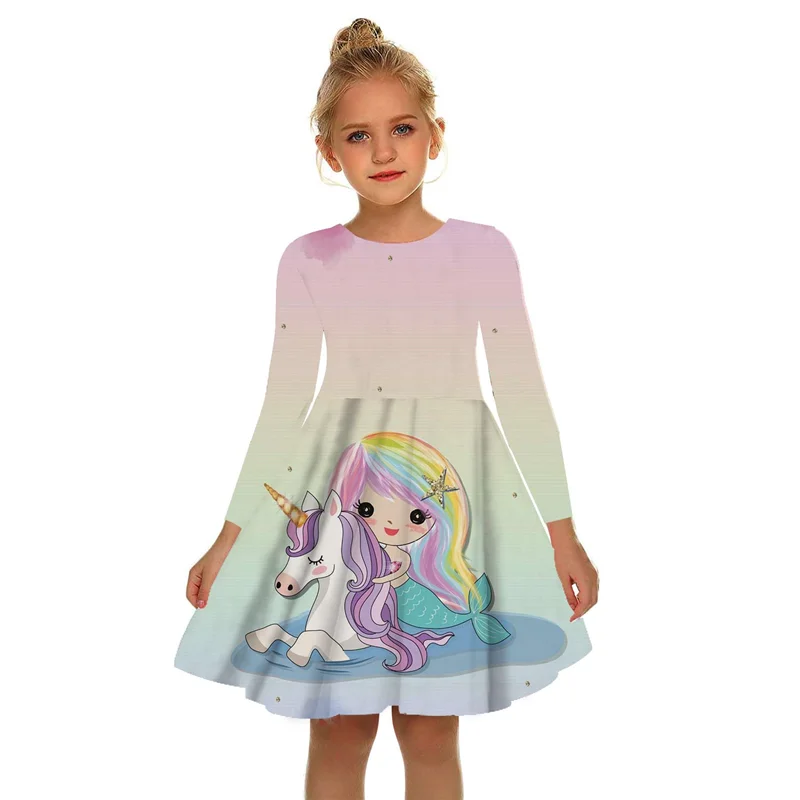 New 3D Printed Unicorns Summer Kids Girls Baby Party Dress Casual Fashion 3D Print Long Dresses Autumn Everyday Leisure Dresse skirt for baby girl